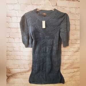 Maeve Anthropologie Pointelle Knit Midi Sweater Puff Sleeve Dress M Teal NWT Boh